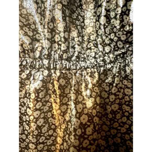 Free People XS Talk That Talk Metallic Silver Floral Puff Sleeve Ruffle Top - Picture 10 of 15